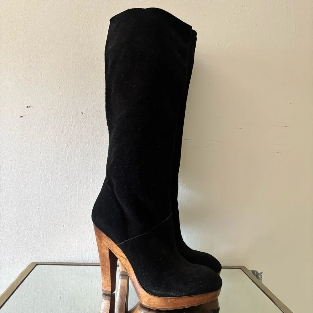 Michael Kors Tall Suede Sz 8.5 Platform Wooden Heel Women's Boots